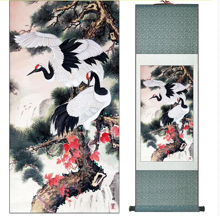 Chinese Art Painting Home Office Decoration Chinese painting cranes with pine treesPrinted painting