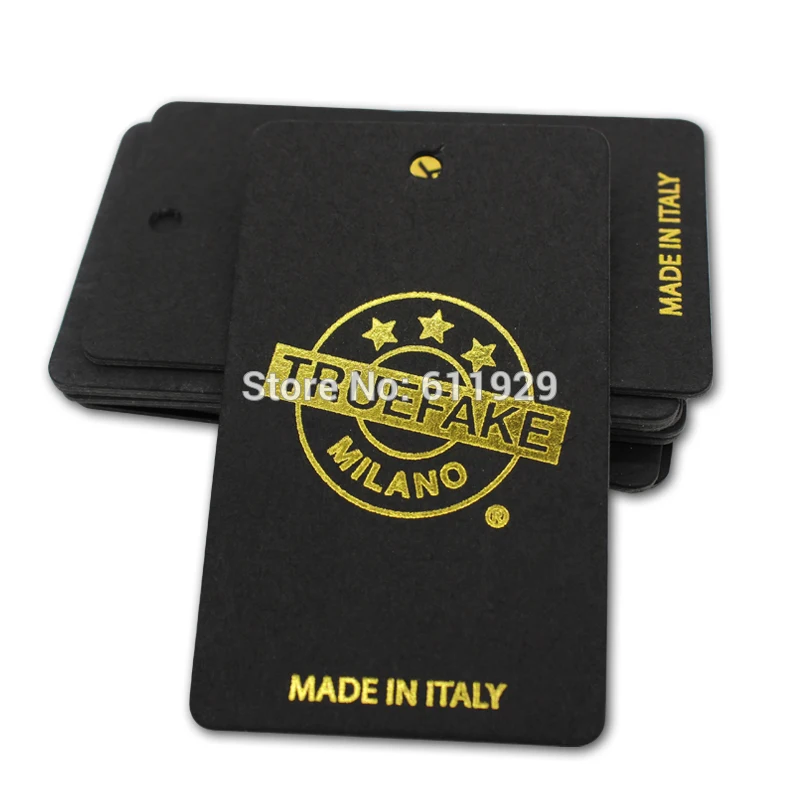 Black matte cardboard tags/custom clothing printed paper tags/labels/garment golden silver embossed tags/brand 1000 pcs a lot