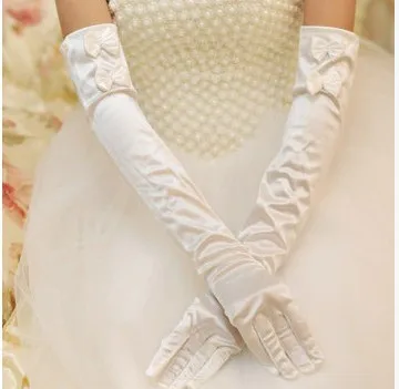 Guantes de boda de dedo largo decorados con lazo, estilo corto que combina con todo, 124