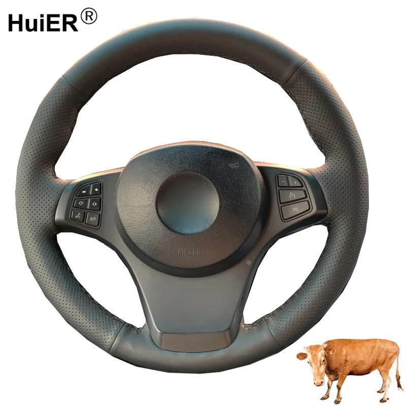 Hand Sewing Car Steering Wheel Cover Top Layer Cow Leather Funda Volante For BMW E83 X3 2003-2009 2010 E53 X5 2004 2005 2006