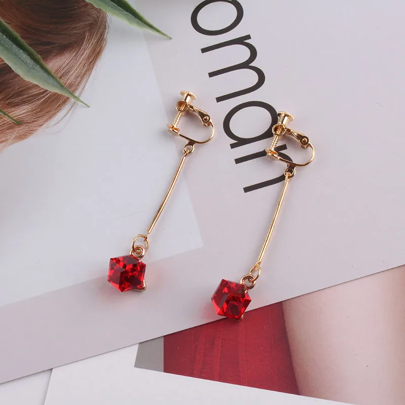 JIOFREE Fashion bride 3 color Long crystal Clip Earrings Without Piercing for Women Elegant Vintage Style Clip On Earrings