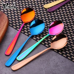 1Pc Soup Spoon Stainless Steel Dessert Spoon Colorful Round Scoop for Ice Cream Dessert Rice Salad Dinnerware