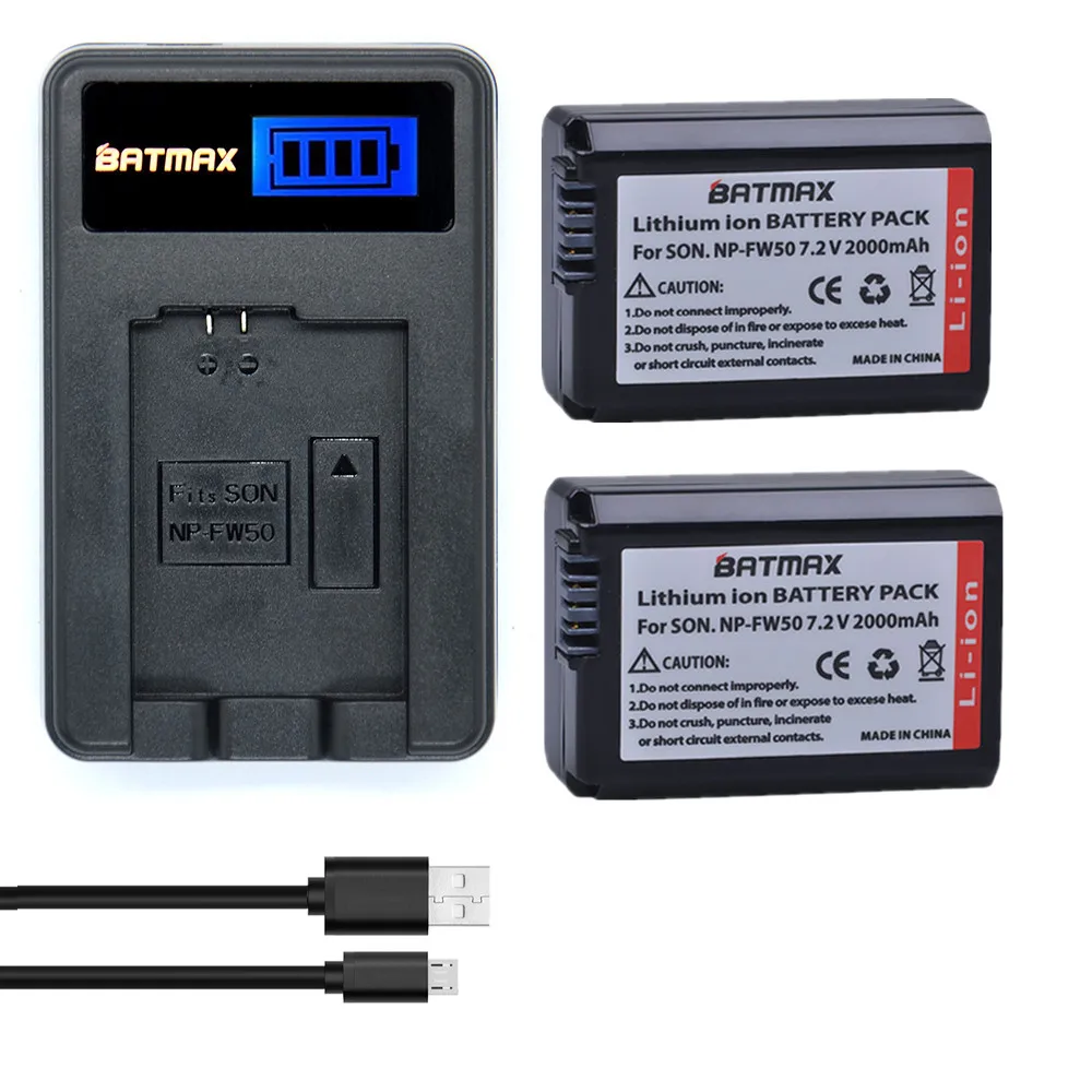 

Batmax NP-FW50 NP FW50 NPFW50 Camera Battery+LCD USB Charger for SONY A5000 A6000 NEX 5D NEX-5C NEX-3C NEX5 Camera batterias