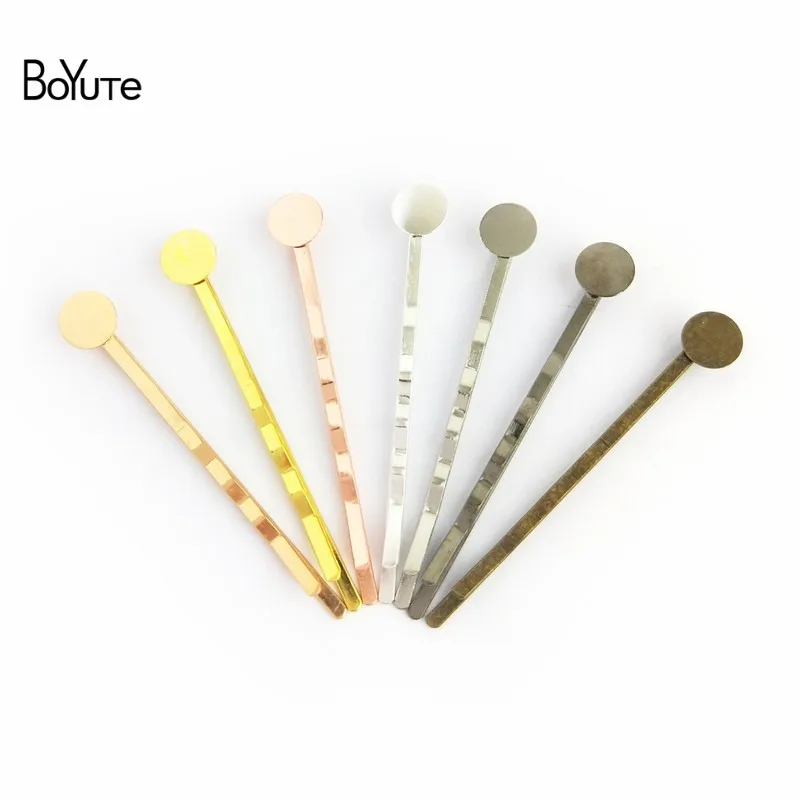 BoYuTe (50 Pieces/Lot)  Metal Hair Pins Base 55MM Bobby Hair Clip with 6-8-10-12MM Flat Glue Pad for Diy Hairpins Jewelry Making