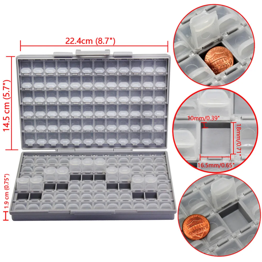 Aideteksmd収納ボックスプラスチックケース表面実装抵抗器ウェル小型コンパートメントスモールオーガナイザーツールボックスストアグ