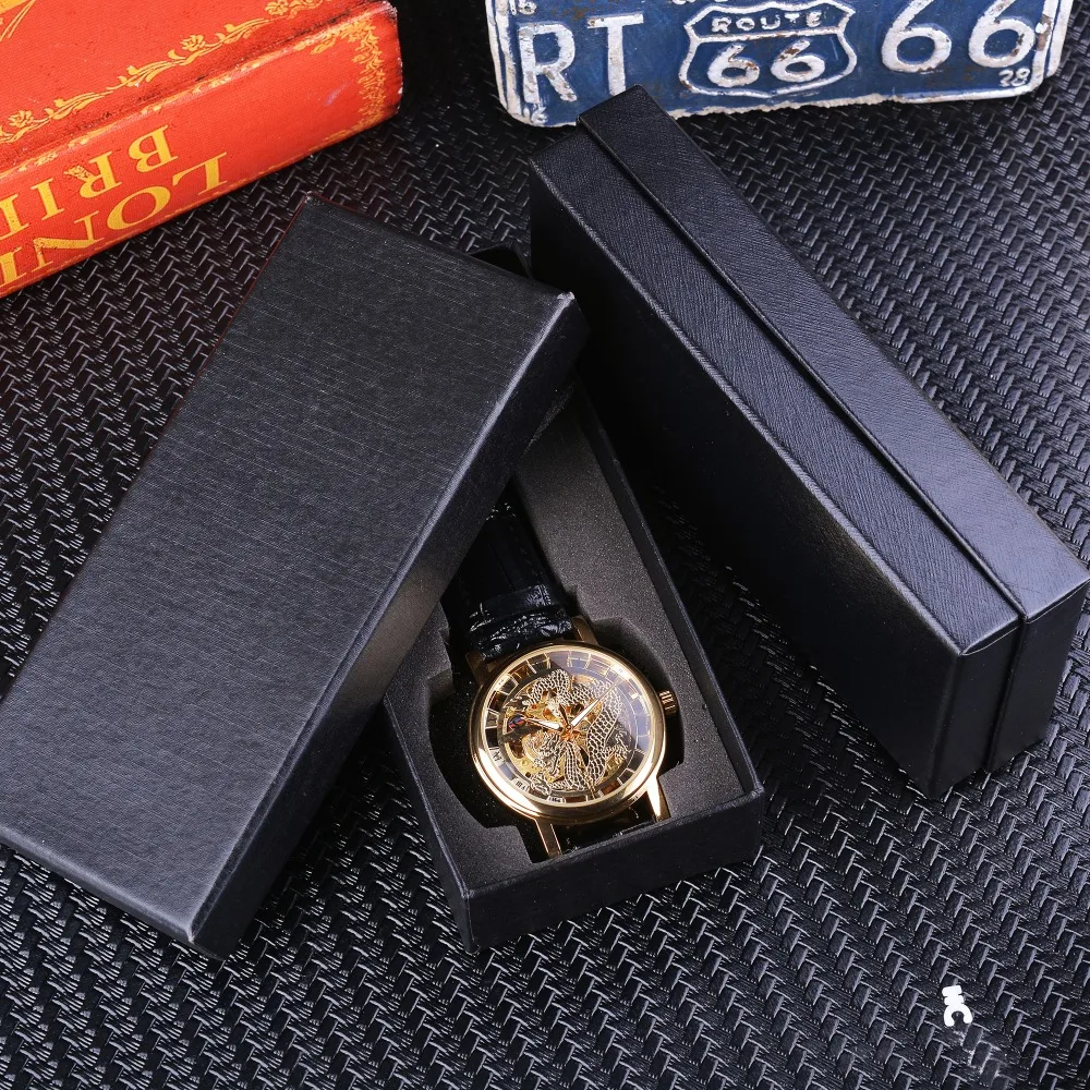 Forsining-Reloj de pulsera para hombre, con diseño de esqueleto de dragón chino, carcasa transparente, mecánico, dorado, mejores marcas de lujo