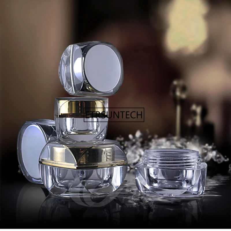 

10pcs 5g 10g Acrylic Octagonal Silver Gold Empty Plastic Cosmetic Cream Small Sample Jars Powder Packaging Containers F2346