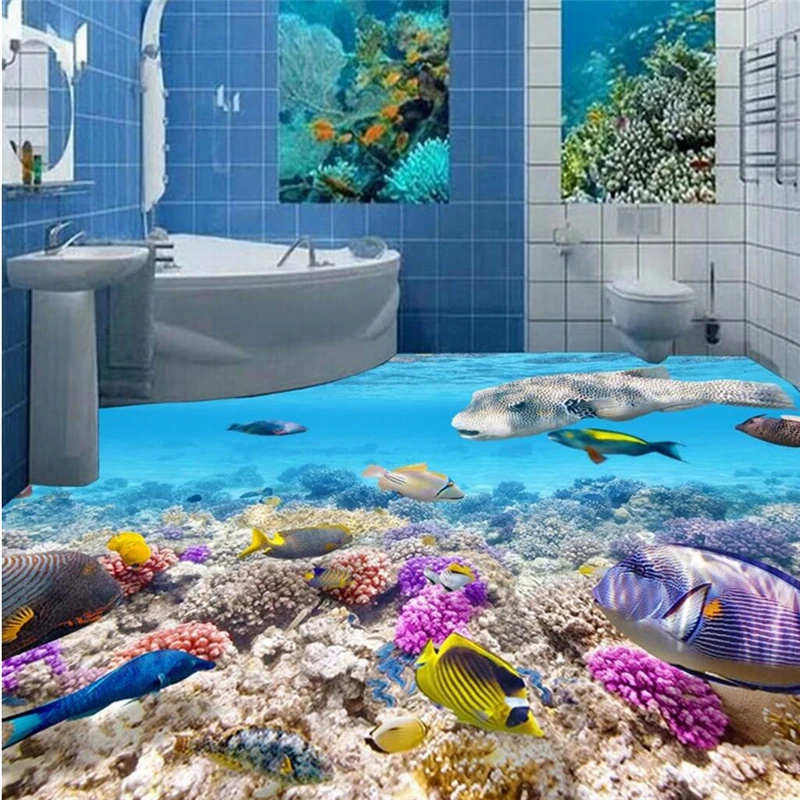 

beibehang Floor Paintings High Definition Underwater World Fish 3D 3D 3D Floor Painting papel de parede 3d para sala atac