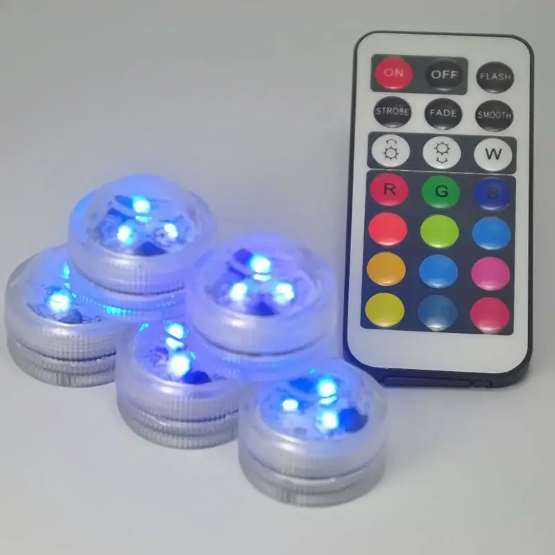 

100pcs/Lot 3CM 3LEDs Submersible LED Light Candle Tea Light with Remote Controller, Multicolors, White , Warm White Wedding Deco