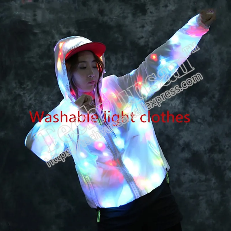 Water washable LED luminescent coat Nightclub trunking stage performance windcoat Noctiluca