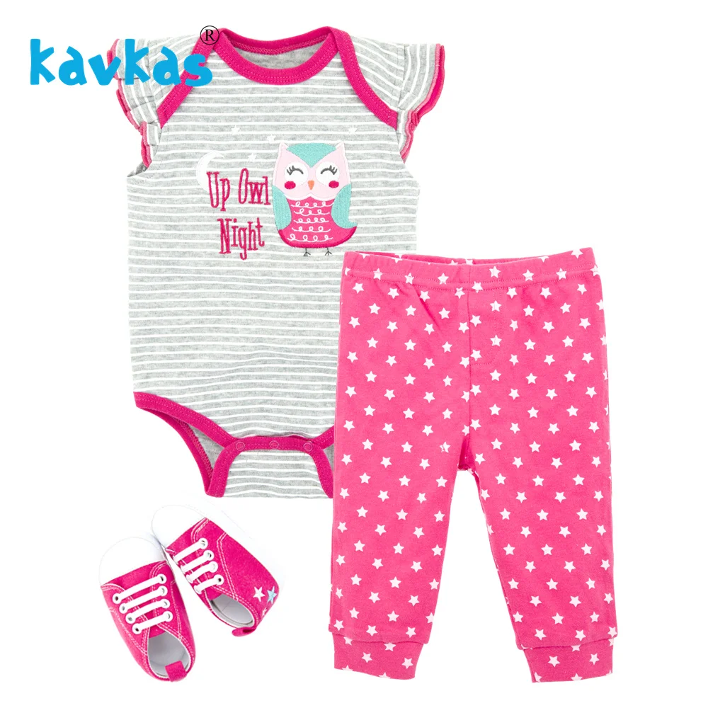 

Kavkas Infant Newborn Baby Girls Clothing Set Short Sleeve Tops Romper Pants Shoes Outfits Cotton Suit Summer Sets