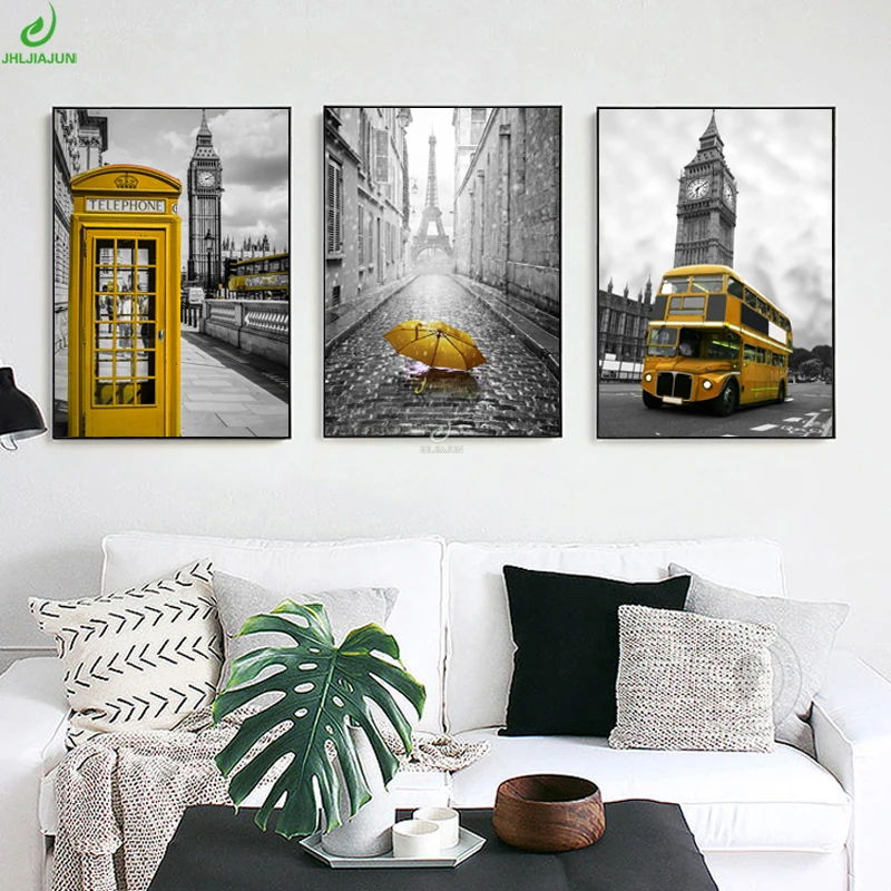 JHLJIAJUN Nordic Canvas Painting Telephone Booth Wall Art Picture Bright-Colored For Living Room Home Decor Oil Canvas Painting