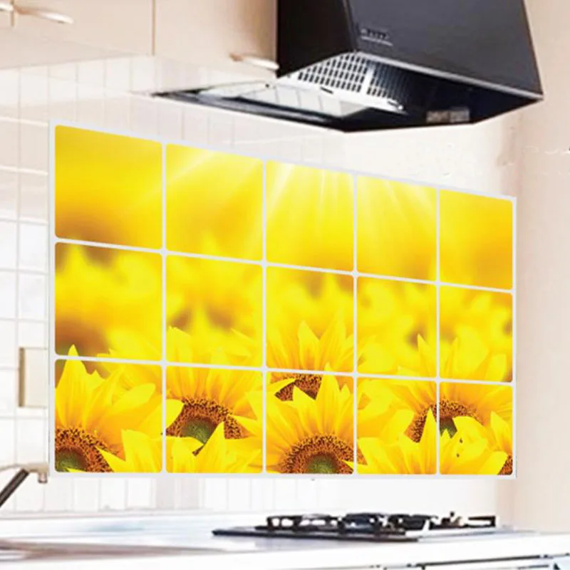 Kitchen Oil-Proof Wall Sticker Sunflower Waterproof Poster Mural Home Decor Wallpaper Prevent High Temperatures Wall Art Decal
