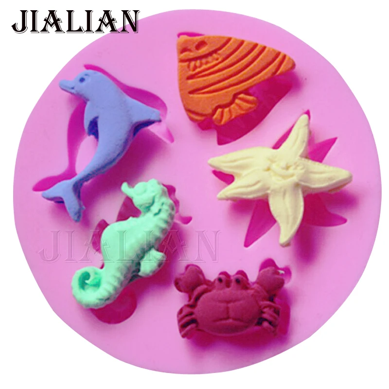 Mini dolphins crab fish starfish chocolate Party decorating mould DIY fondant silicone mold baking tools for cakes T0104