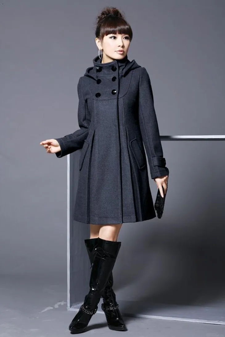 Large size women blended woolen jacket Korean version of the long school style wind cloak shawl coat hooded coat AL71024