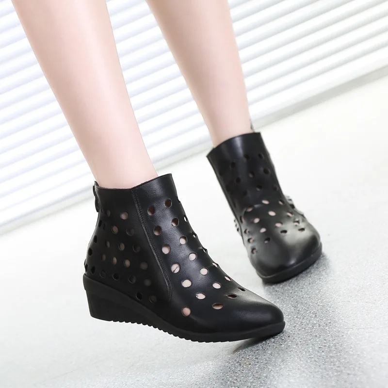 Spring Summer Women Boots Shoes Wedges Heel Ankle Boot Handmade Hollow Fretwork Women Cool Boots C265