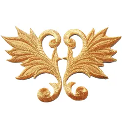 2PCS Gold Wings Leaf Heart Embroidered Patches Sew Iron On Badges Appliques Collar For Clothes Dress DIY Craft Decoration