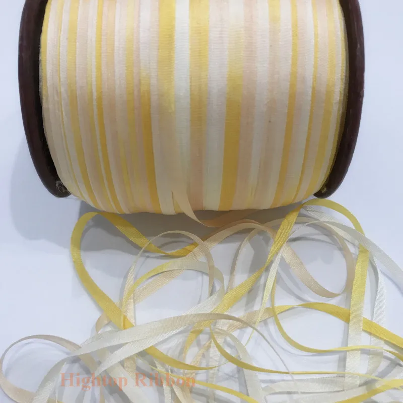 4mm yellow variegated color 100% pure silk woven double face silk ribbons for embroidery handcraft project,gift packing