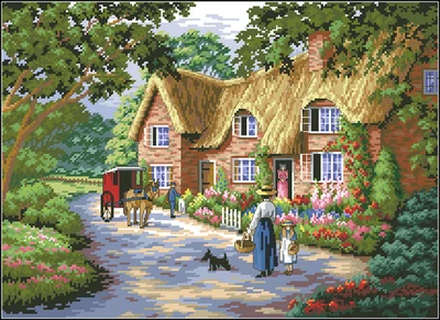 

Needlework,DIY Cross stitch,full Embroidery kit set,Village Cabin Cottage Garden Scenic Cross-Stitch painting Wall Home Decor