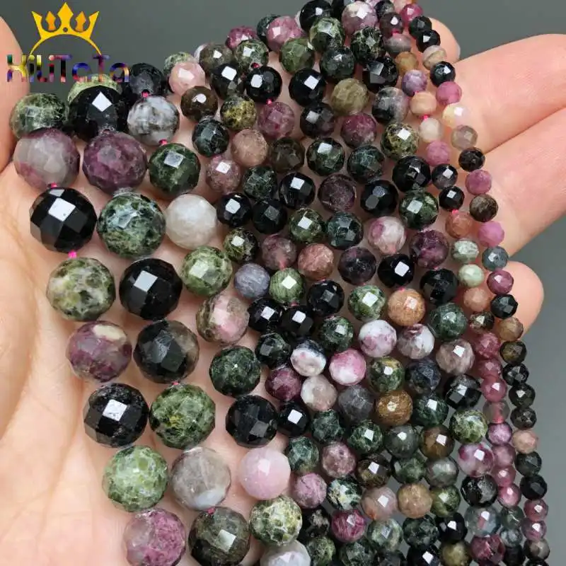 

38cm AAA Natural Stone Beads Faceted Colorful Tourmaline Gem Loose Beads For Jewelry Making DIY Bracelet Necklace 4/6/8/10mm