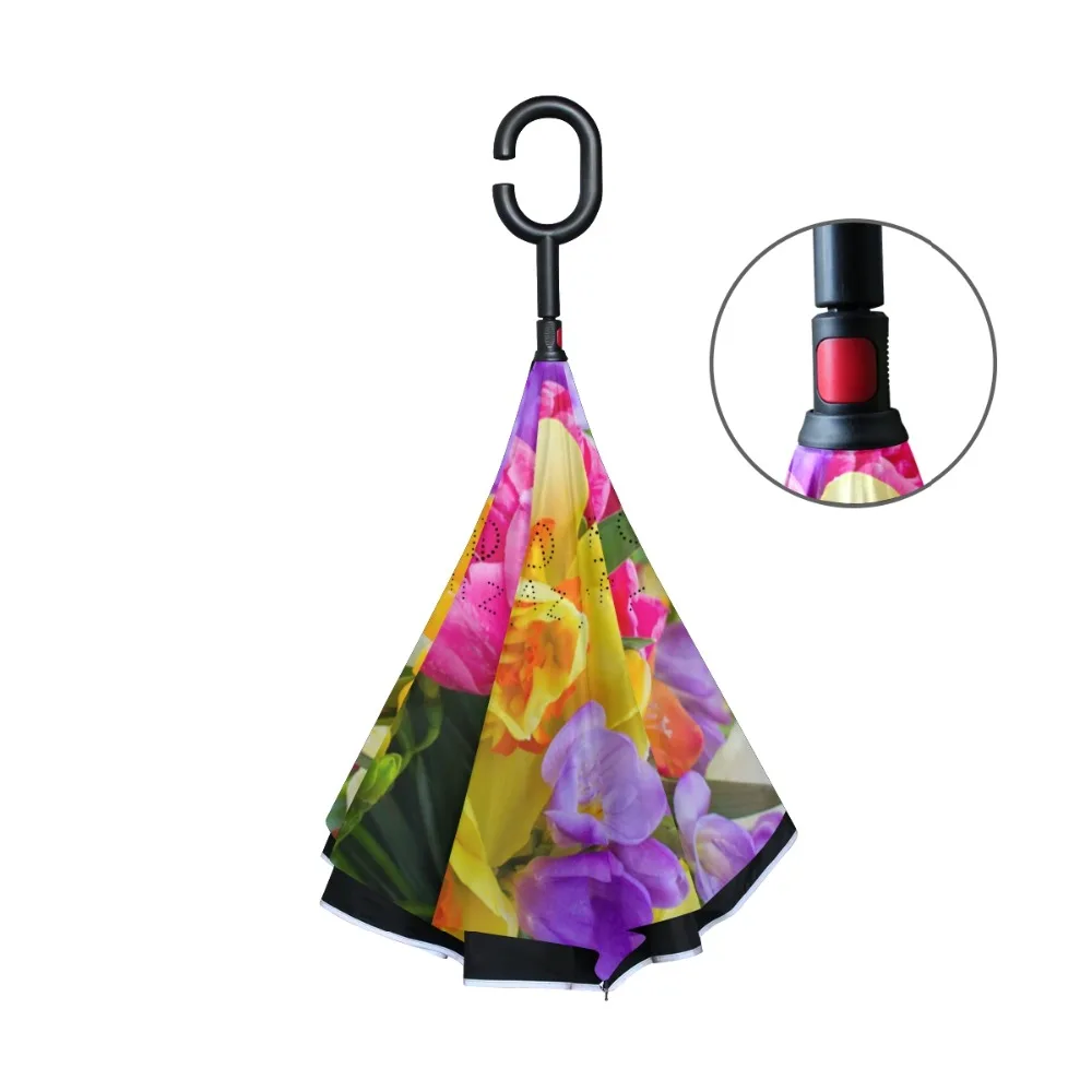 Colorful Flowers Printed Reverse Umbrella Double Layer Inverted Umbrella Self Stand rain/sun women/men high quality dropshipping