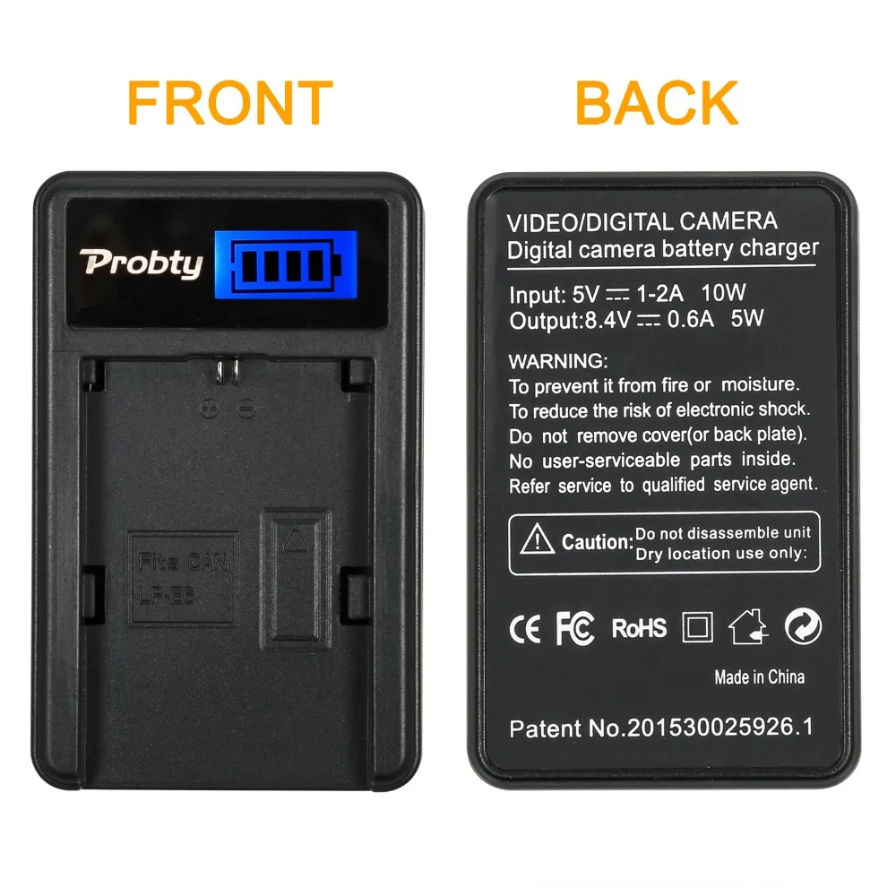 LP-E6NH LP-E6N LP-E6 LP-E6P LCD Battery Charger Compatible with Canon EOS 5DS, 5D IV/III/II, 5D Mark IV/III/II, 6D, 6D II, 7D