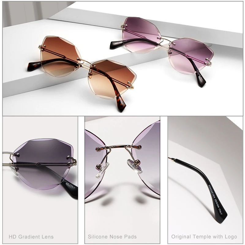 KINGSEVEN Design Rimless Fashion Cat Eye occhiali da sole donna Gradient Driving UV400 occhiali da sole Clear Vintage Eyewear Oculos N801