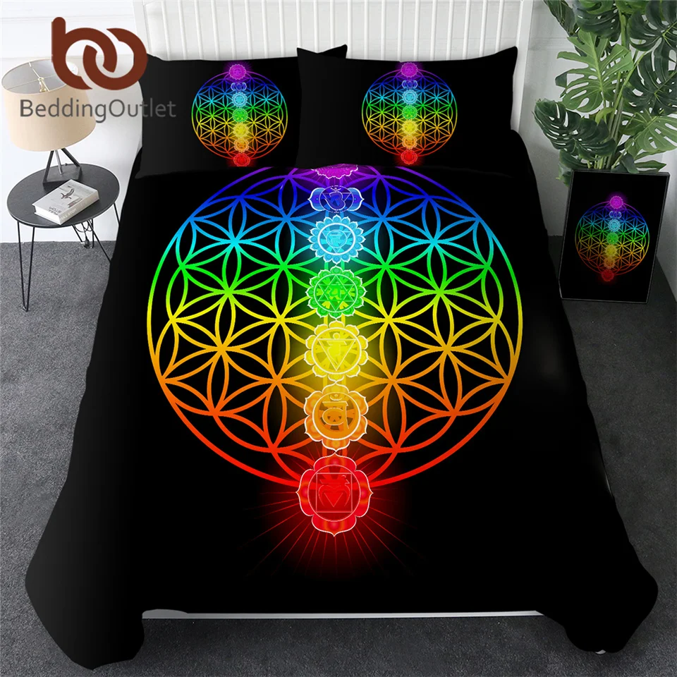 

BeddingOutlet Chakra Bedding Set Zen Theme Bed Cover Colorful Bed Set King Geometric Bedspreads Flower of Life Bedlinen Dropship