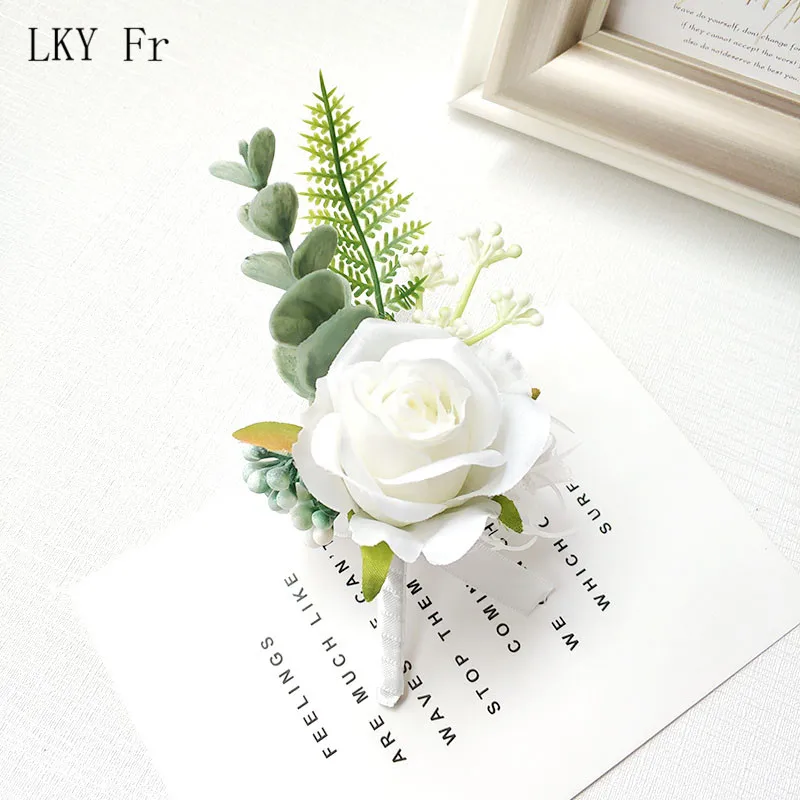 LKY Fr mariage Corsages fleurs Bracelet demoiselles d'honneur poignet Corsage Bracelet boutonnière broche mariage témoin accessoires