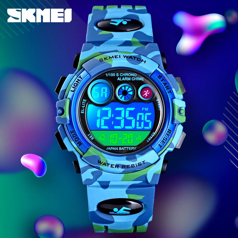 SKMEI Digital Watch Mens Electronic Clock Outdoor Sport Children Watches Colorful LED+EL Lights Waterproof Kids Wristwatch Gift