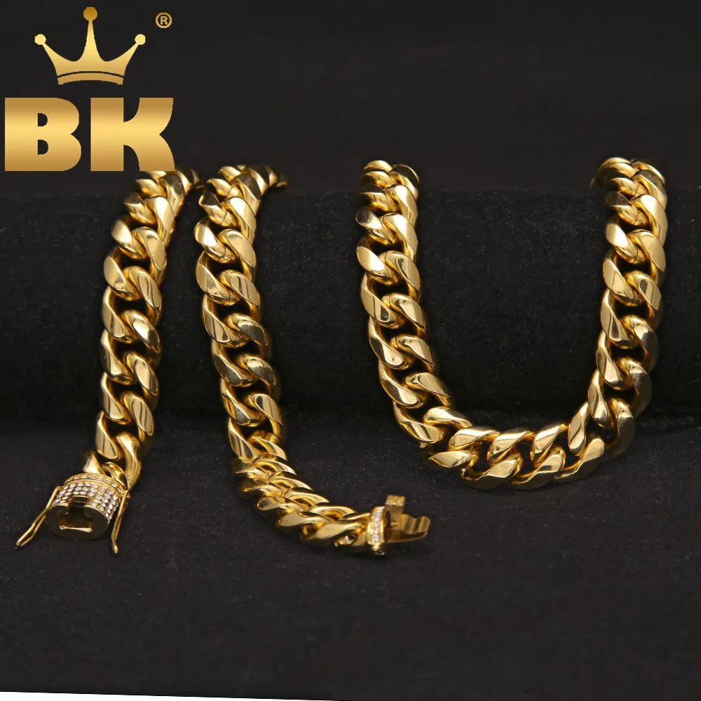 

Luxury Heavy Cuban Link Chain Iced Out Rhinestones Triple Lock Stainless Steel Long Necklace Men Hiphop Rapper Jewelry