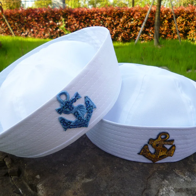 White Child Sailors Ship Boat Captain Hat Navy Marine Cap With Anchor Sea Boating Nautical Fancy Dress Nurse Hat Military Hats