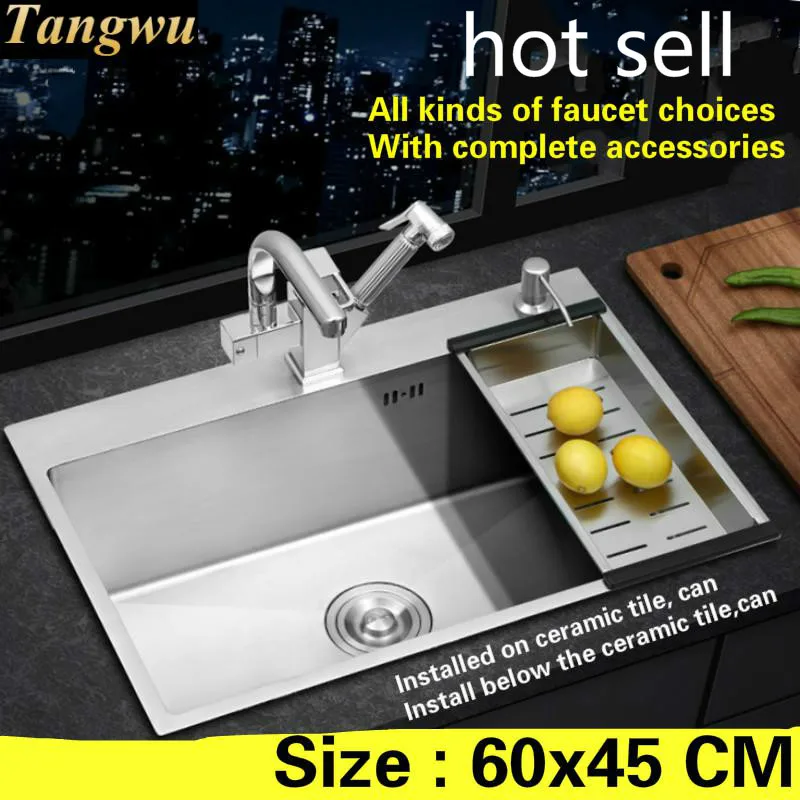 

Free shipping Kitchen sink standard mini durable 304 stainless steel 3 mm hand made single slot hot sell 60x45 cm