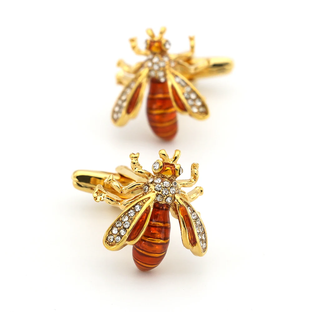 iGame Wasp Cuff Links Golden Color Novelty Bee Design Cute Crystal Insect Quality Brass Material Cufflinks Wholesale & Retail