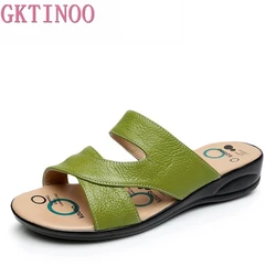 GKTINOO Women Slipper Shoes Genuine Leather Slide Shoes Ladies Outside Flip Flops Women Sandals Women Summer Shoes Big Size