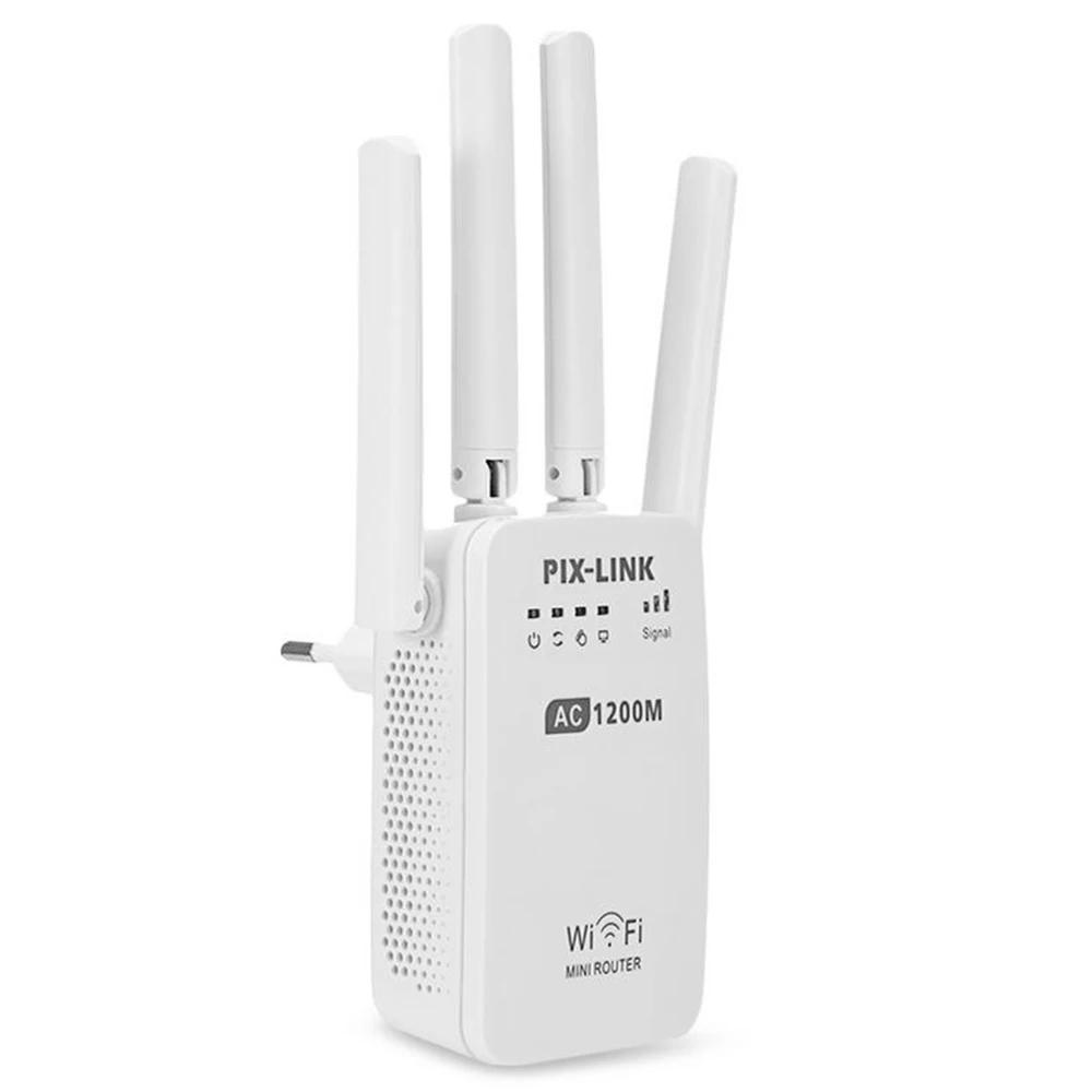 Imagem -02 - Mini Roteador Wi-fi Ac1200 Repetidor de Longo Alcance Extensor Banda Dupla 2.4g 5ghz Firmware Inglês ue Eua au Plugue de Parede