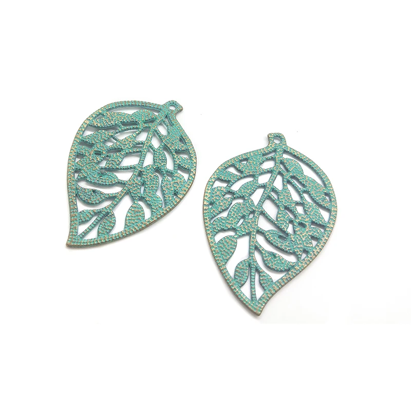 New 6pcs/bag 39*27MM Retro Patina Plated Zinc Alloy Green Leaves Charms Pendants for DIY Earring Necklace Jewelry Accessories