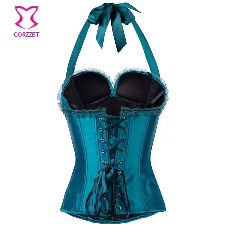 Green Satin Bows Halter Push Up Corsets And Bustiers Corpetes E Espartilhos Plus Size Corset Lingerie Sexy Korsett For Women 6XL