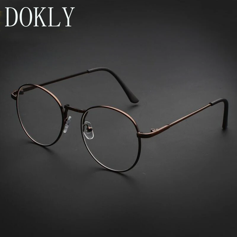 DOKLY Vintage Round Glasses Men Women\'s Glasses Metal black Frame Eyewear vintage Female Optics Eyeglasses Clear Lens glasses