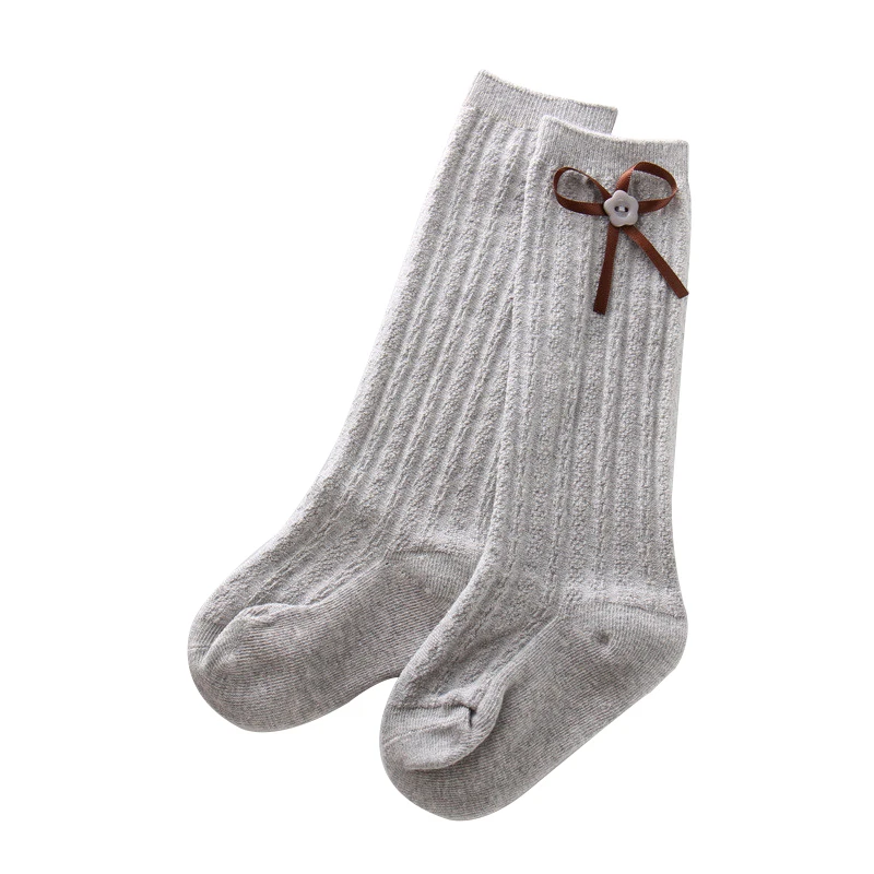 

Baby Kids Socks Girl Children Lace Bow and Button Decoration Socks Girls Knee High Long Socks Girls Solid Color Knee Socks