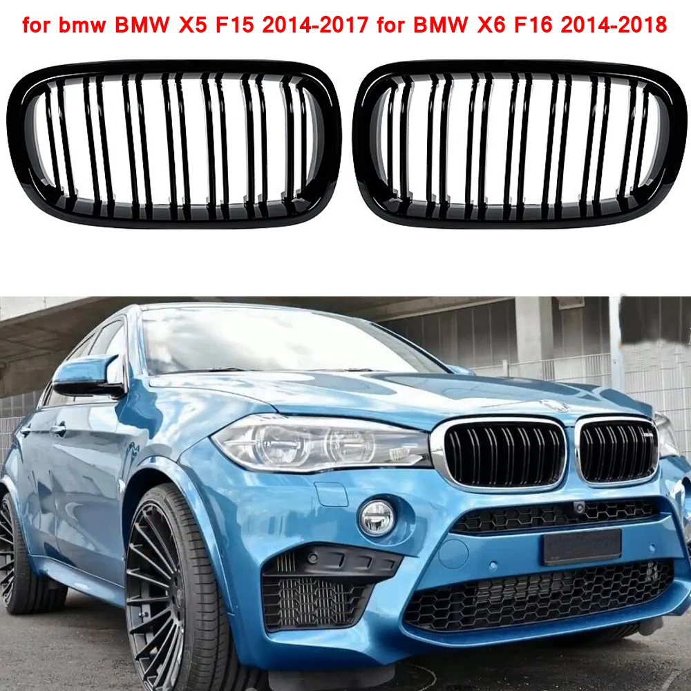 

Для BMW F15 F16 X5 X6 2014-2018 передний бампер, гоночная решетка для почек, глянцевая черная автомобильная решетка с двойной планкой