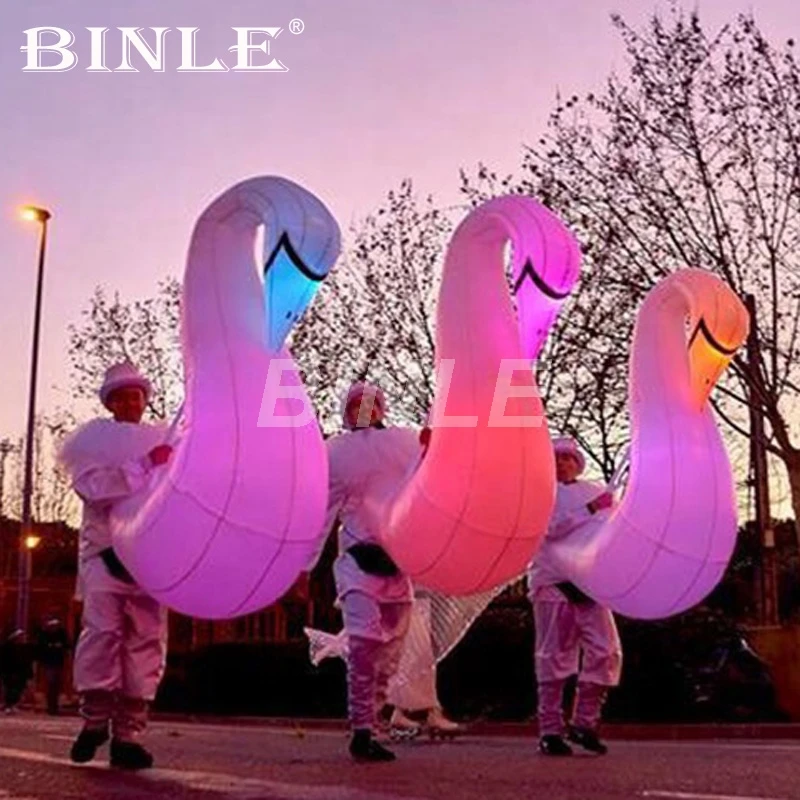 16 colors wonderful moving 4pcs giant white inflatable swan costume with led light for parade night club party decoration