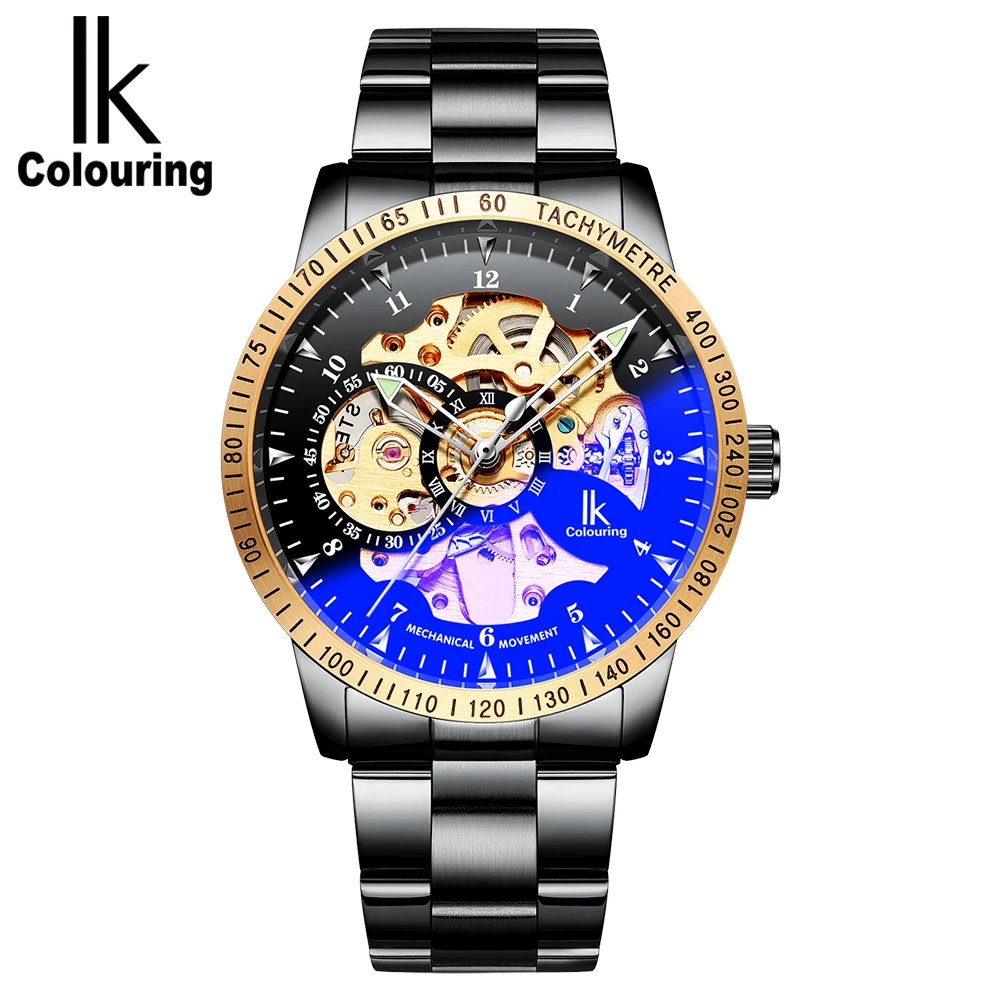 

IK Colouring Skeleton Mechanical Watch for Men Fashion Casual Stainless Steel Bracelet Relogio Masculino Automatic Montre Homme