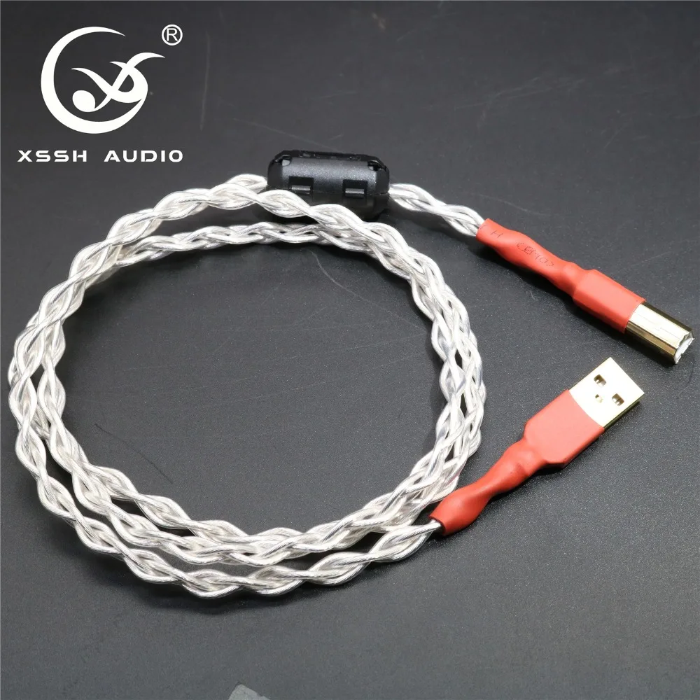 Data Wire XSSH DIY HIFI OEM White OFC Pure Copper Extension Braid USB DAC AV Video Audio Output USB 2.0 A-B Cable Wire Cord