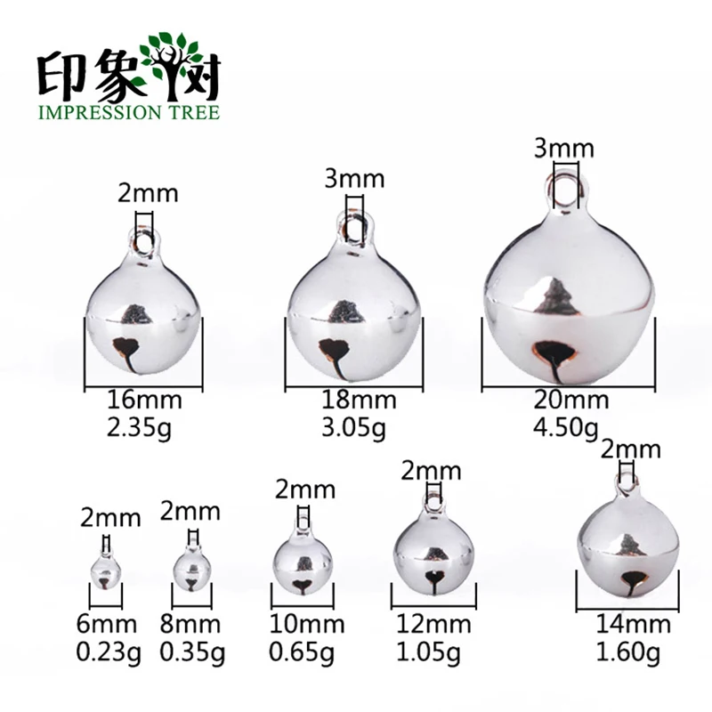 Multi Size Silver Plated Sounding Copper Bronze Bell 6/8/10/12/14/16/18/20mm Beads Impression Tree DIY Jewelry Finding 501