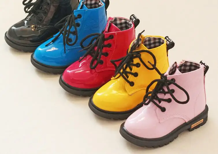 Children shoes boys girls Candy Color patent leather boots kids boots children girls boys Motorcycle boots size 21-35