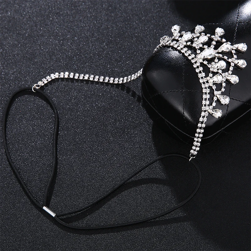 Miallo Wedding Tiara Crown Headbands for Bride Hair Accessories Elastic Rhinestone Crystal headpiece Head Chain for Women