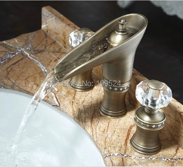 

EMS(DHL)Free shipping Antique bronze WIDESPREAD LAVATORY BATHROOM SINK FAUCET crystal handles knobs faucet