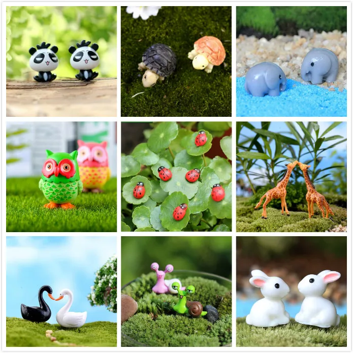 Resin Animals Rabbit Duck Miniatures Figurines Mini Craft Figurine Plant Pot Garden Ornament Miniature Fairy Garden Supplies