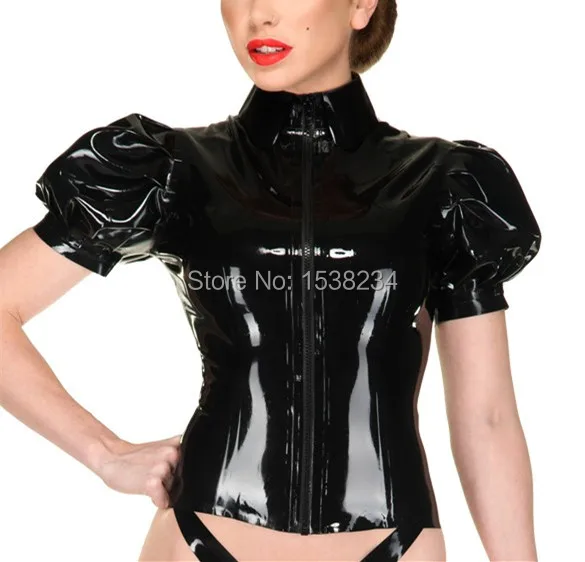 

Latex Top Women's Rubber Blousers sleeves Women tops